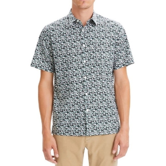 Theory Irving Slim Fit Angle Print Sport Shirt in Virdis Multi Short Sleeve XL - Picture 1 of 8